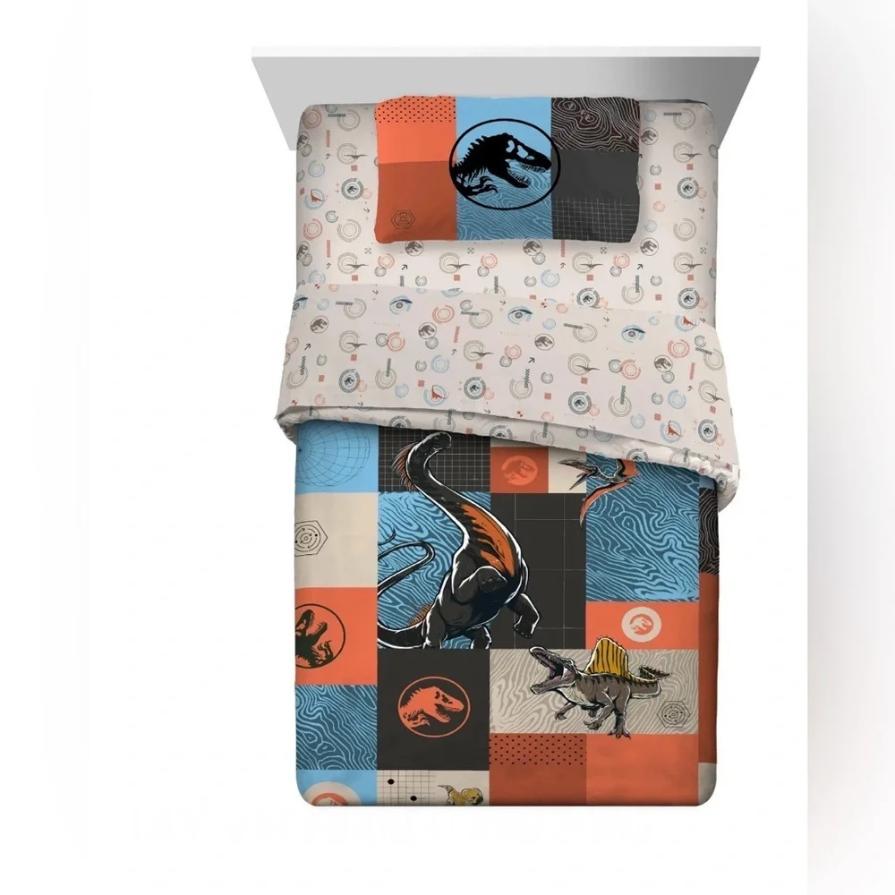 Jurassic World Kids 2 Piece Blue Orange Reversible Dinosaur Comforter